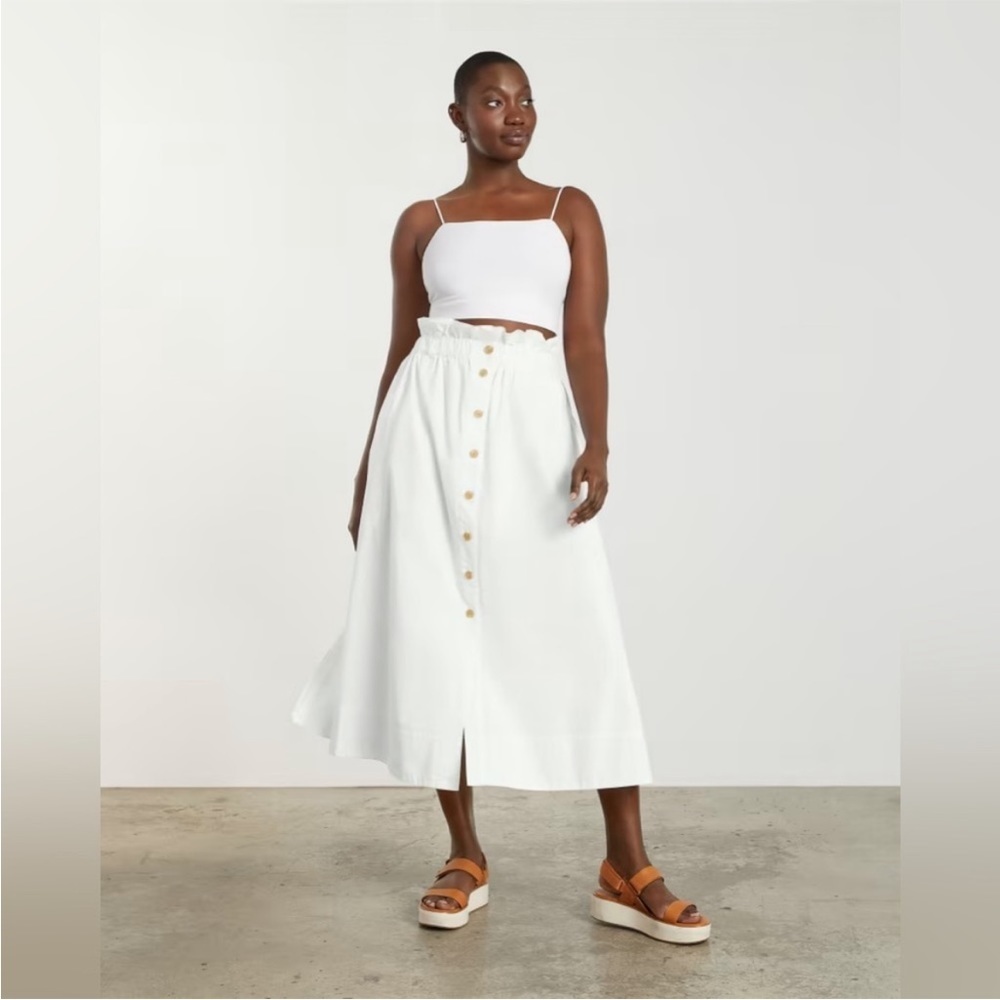 Everlane the easy button front maxi skirt cotton white pull on size SM